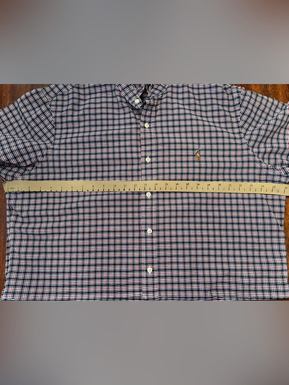 Upcycled Men’s Ralph Lauren Plaid Button-Down in Navy, Red, White, Green - Picture 4 of 5